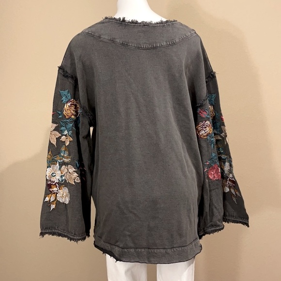 Free People Boho Embroidered Bell Sleeve Sweatshirt - Picture 2 of 10